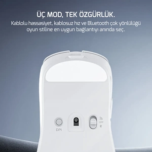 GamePower Radus 12.000DPI Triple Mode (Kablolu/Bluetooth/2.4G) Beyaz Gaming Mouse