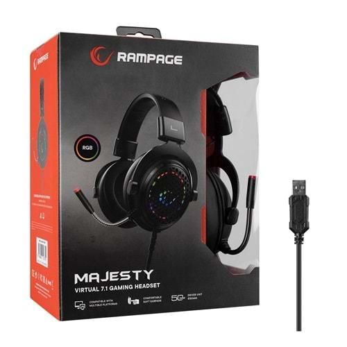 RAMPAGE MAJESTY SIYAH RGB LED 7.1 SURROUND SOUND SYSTEM GAMING MIK OYUNCU KULAKLIĞI