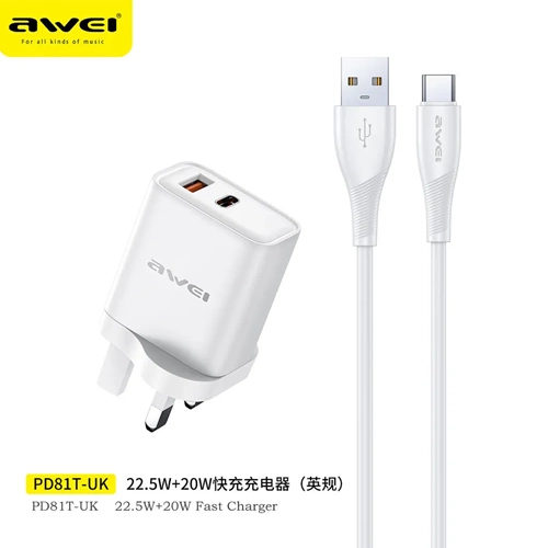 AWEI DUAL OUTPUT 22.5 W FAST CHARGING KIT LIGHTNING