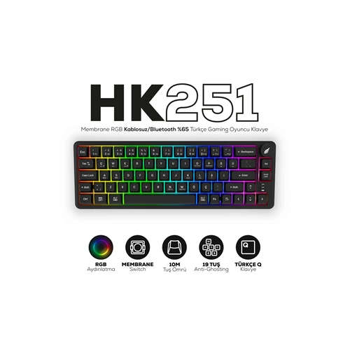 HAWK HK251B GAMING RGB MEMBRANE KABLOSUZ KLAVYE